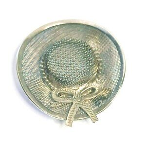 Vintage Silver Tone Hat Brooch With Bow Mesh Design 1.5 Inches